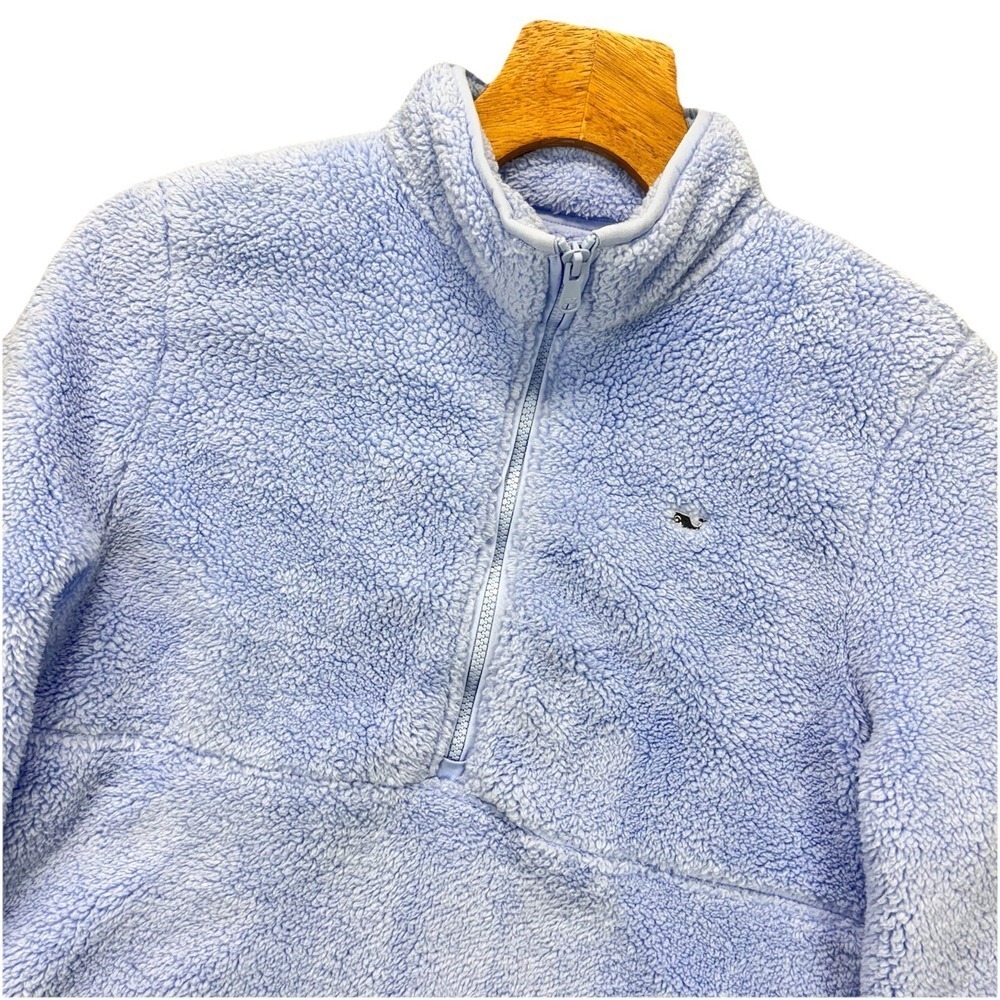Vineyard Vines Sherpa Women S Plush Teddy 1/4 Zip Pullover Baby Blue Soft Ski
